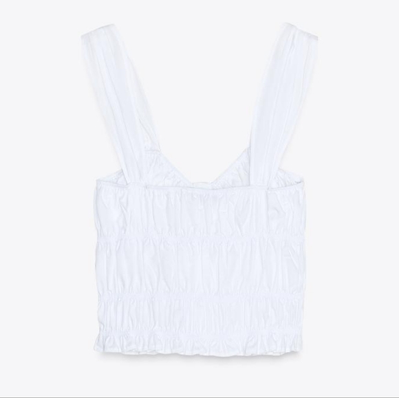 Zara White Ruched Crop Top Sz XS Nwt - Picture 5 of 13